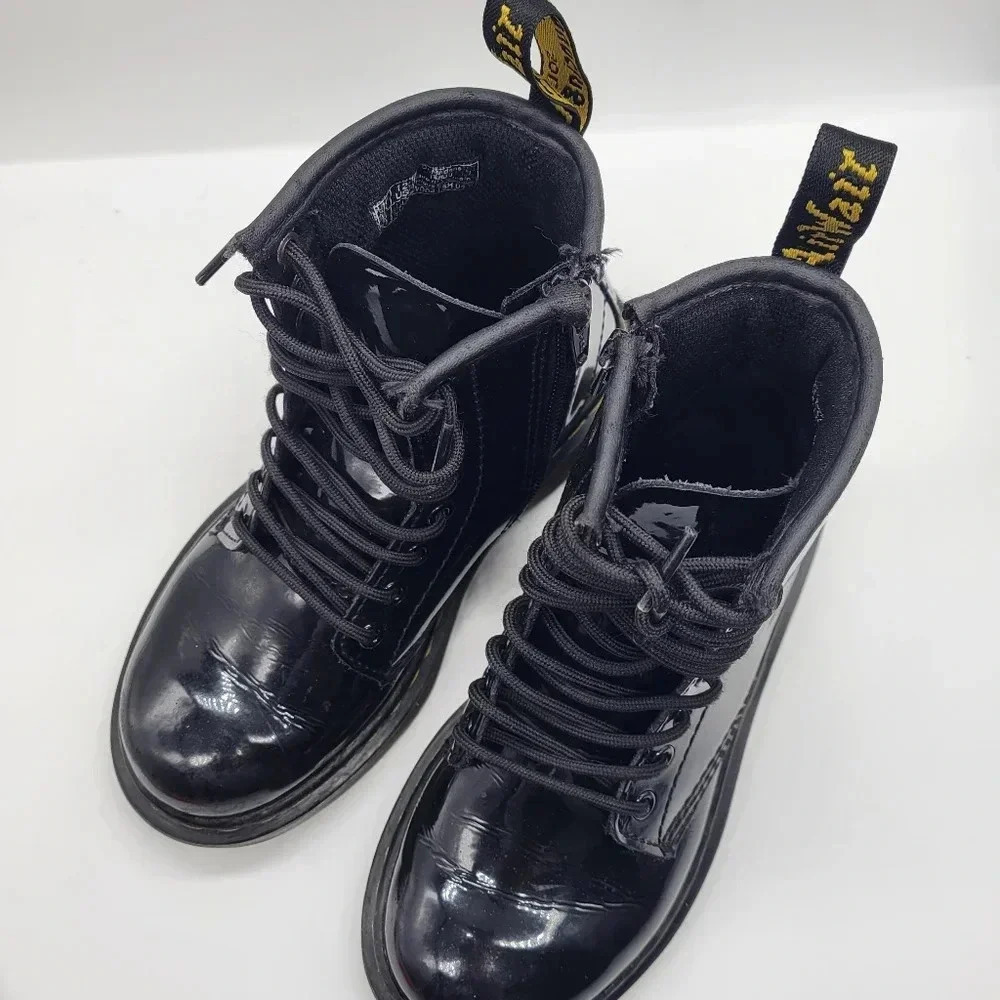 Dr. Martens Kids 1460 J Black Glossy Patent Leather Lace Up Ankle Boots US 12 - Picture 11 of 13